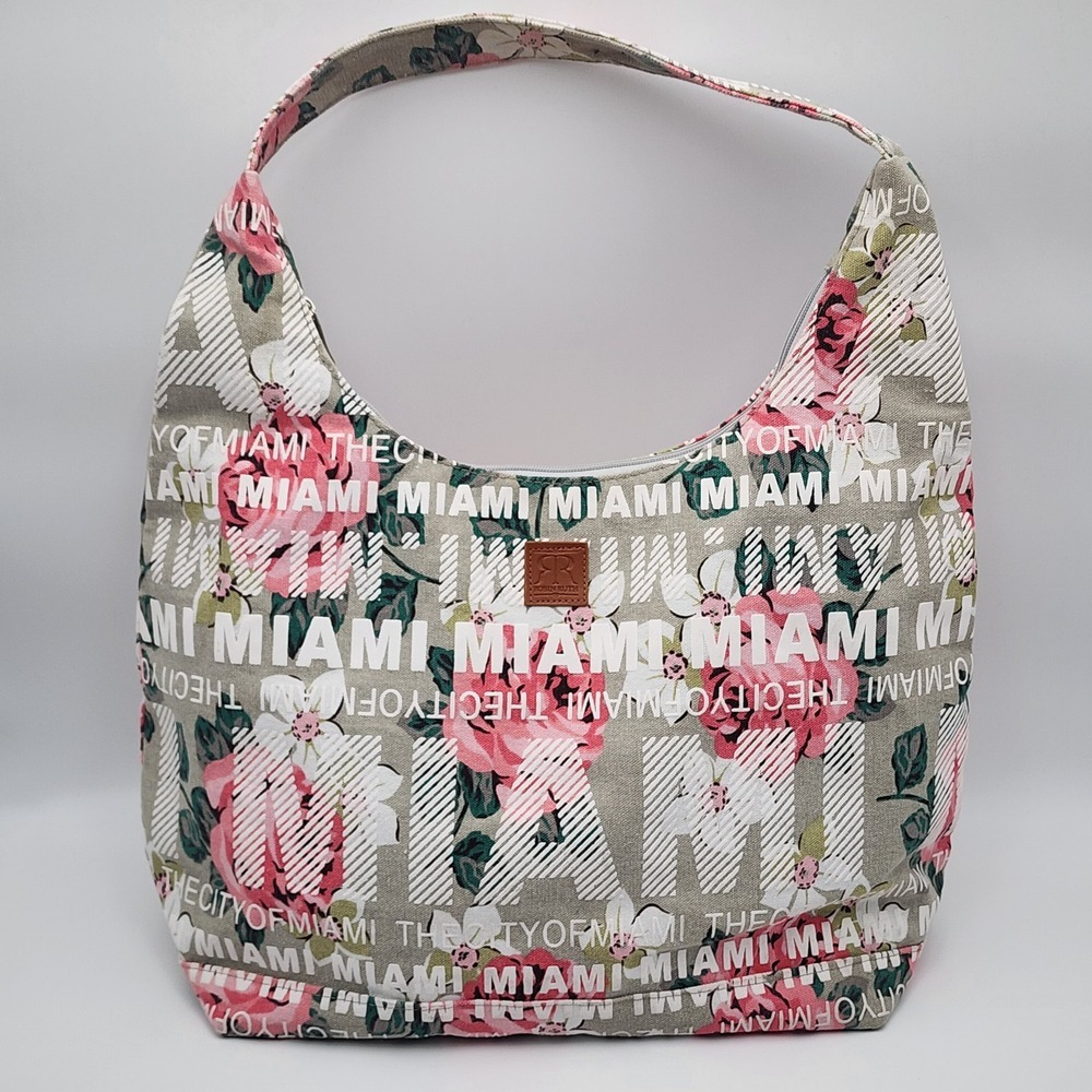 Robin Ruth City Bags Miami Canvas Hobo Tote Shoulder Handbag Floral‎ Zip